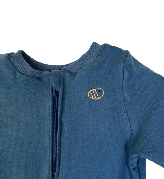 Tutina con i piedini in cotone felpato biologico - Blu