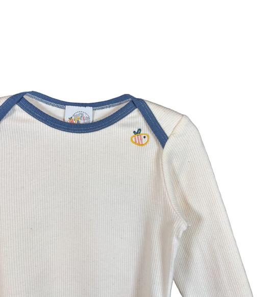 Body in cotone biologico a costine - Ecrù con bordi blu