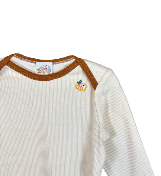 Body in cotone biologico a costine - Ecrù con bordi Caramello