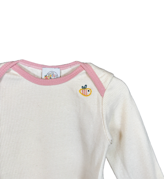 Body in cotone biologico a costine - Ecrù con bordi Rosa