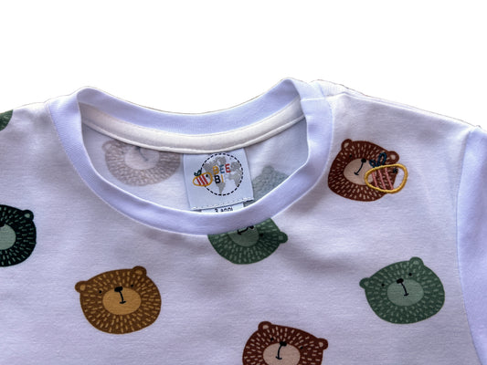 Maglietta a manica lunga in cotone biologico – Bianca con fantasia Orsi