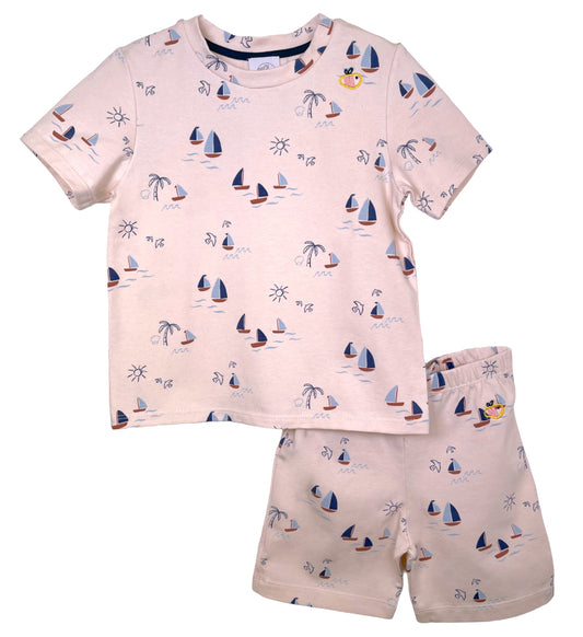 Pantaloncino e maglietta in cotone biologico – Fantasia Barchette