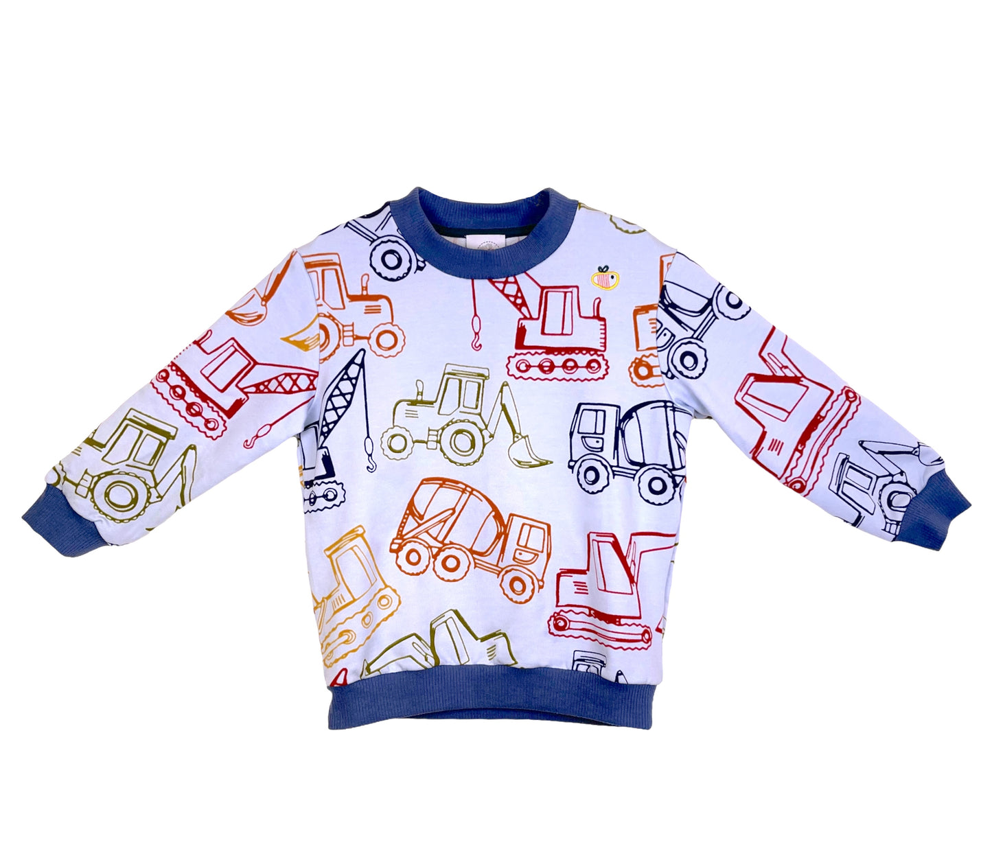 Felpa leggera in cotone biologico – Celeste con fantasia Cantiere