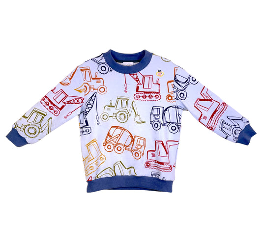 Felpa leggera in cotone biologico – Celeste con fantasia Cantiere