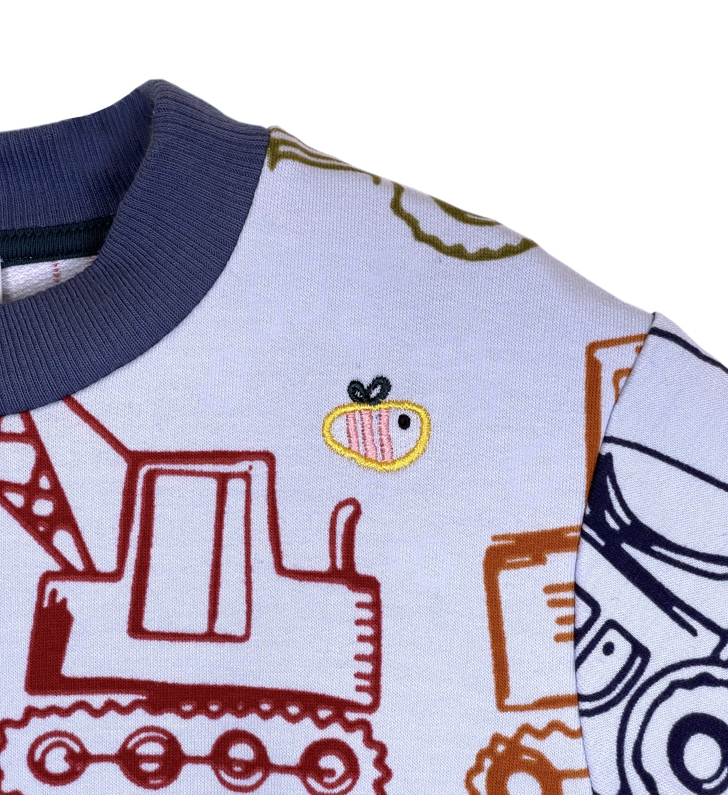 Felpa leggera in cotone biologico – Celeste con fantasia Cantiere