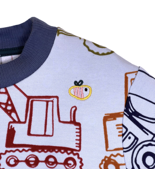 Felpa leggera in cotone biologico – Celeste con fantasia Cantiere