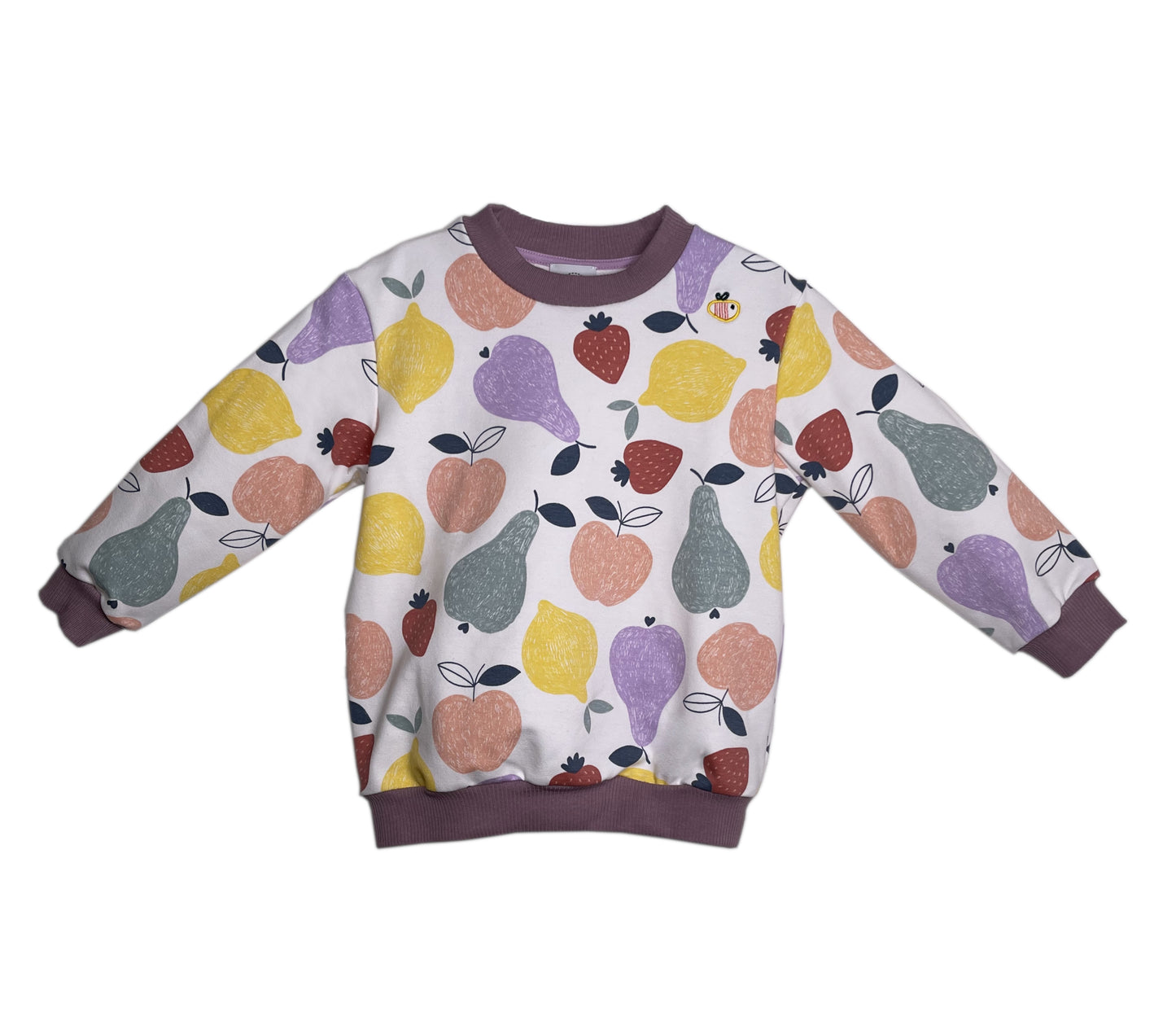 Felpa leggera in cotone biologico – Bianca con fantasia Frutta