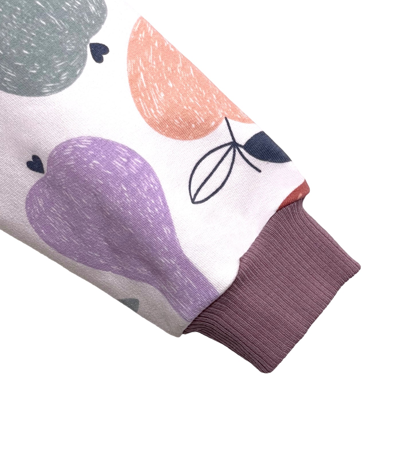 Felpa leggera in cotone biologico – Bianca con fantasia Frutta