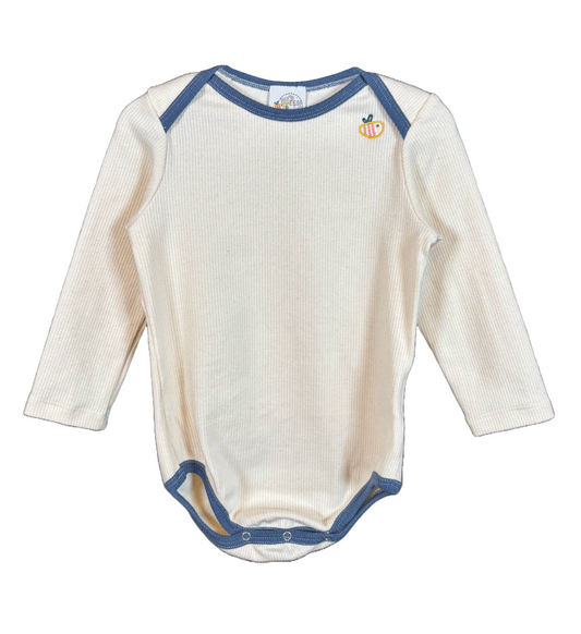 Body in cotone biologico a costine - Ecrù con bordi blu