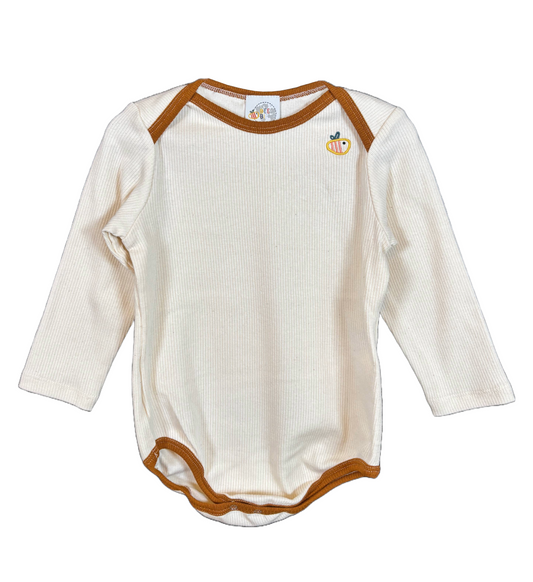 Body in cotone biologico a costine - Ecrù con bordi Caramello