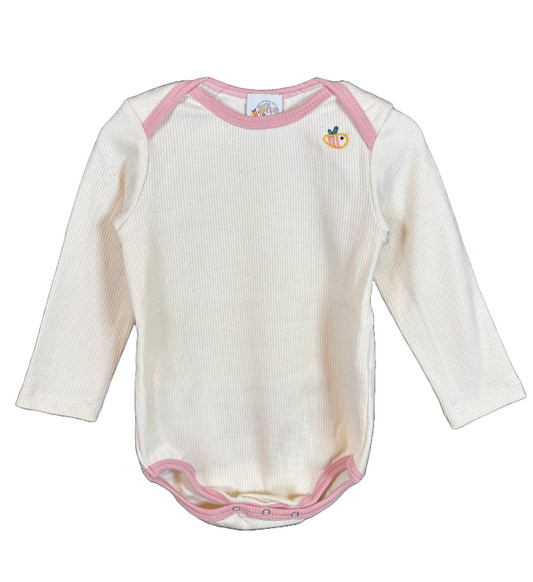 Body in cotone biologico a costine - Ecrù con bordi Rosa