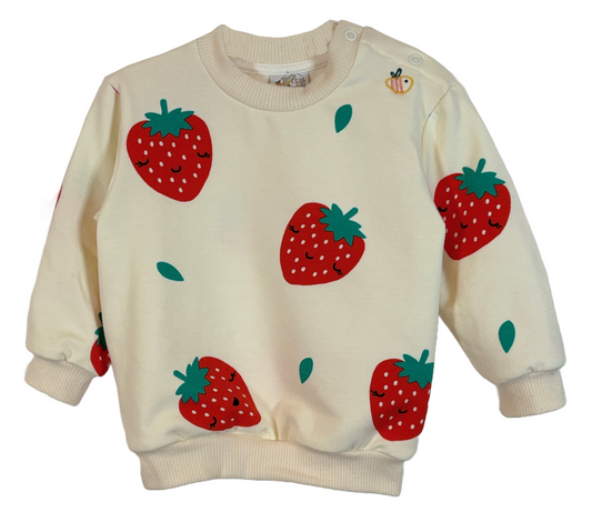 Felpa con bottoni in cotone biologico felpato – Fantasia Fragole