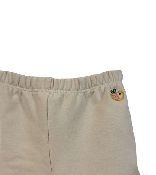 Pantalone lungo in cotone biologico felpato con toppe – Color Panna con toppe con le fragole