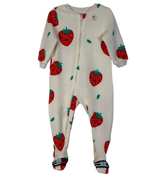 Tutina con piedini in cotone felpato biologico - Fantasia Fragole