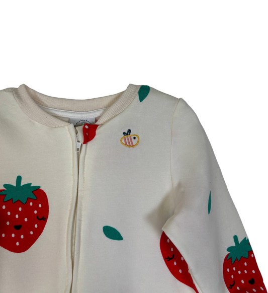 Tutina con piedini in cotone felpato biologico - Fantasia Fragole