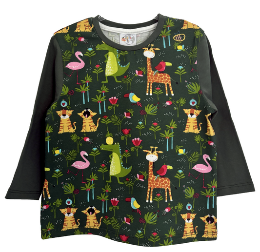 Maglietta a manica lunga in cotone biologico – Verde con fantasia Giungla