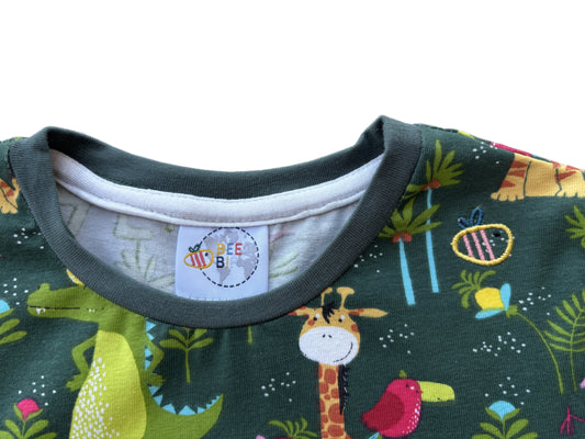 Maglietta a manica lunga in cotone biologico – Verde con fantasia Giungla