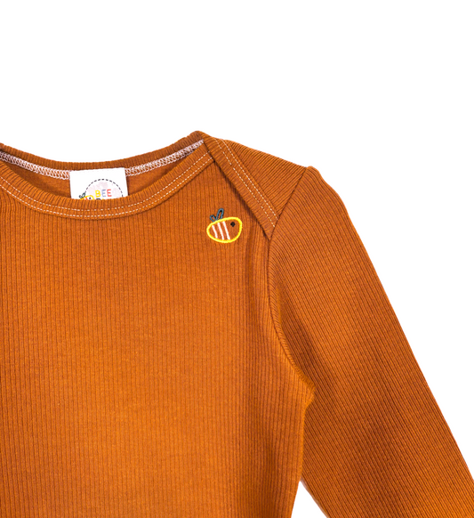 Body in cotone biologico a costine – Caramello