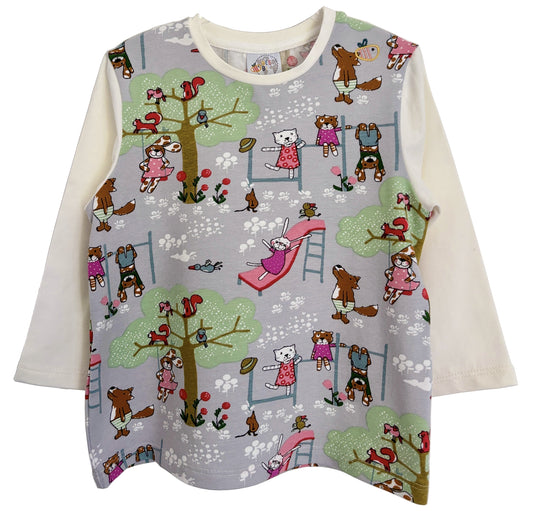 Maglietta a manica lunga in cotone biologico – Avorio con fantasia Parco Giochi