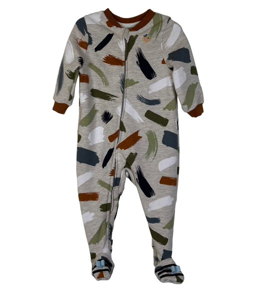 Tutina con piedini in cotone felpato biologico - Fantasia Pennellate