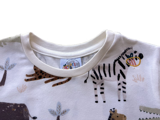 Maglietta a manica lunga in cotone biologico – Avorio con fantasia Safari