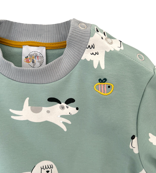 Felpa con bottoni leggera in cotone biologico - Fantasia Cani