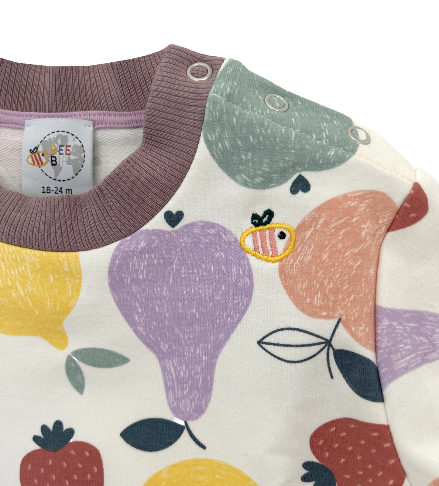 Felpa con bottoni leggera in cotone biologico - Fantasia Frutta