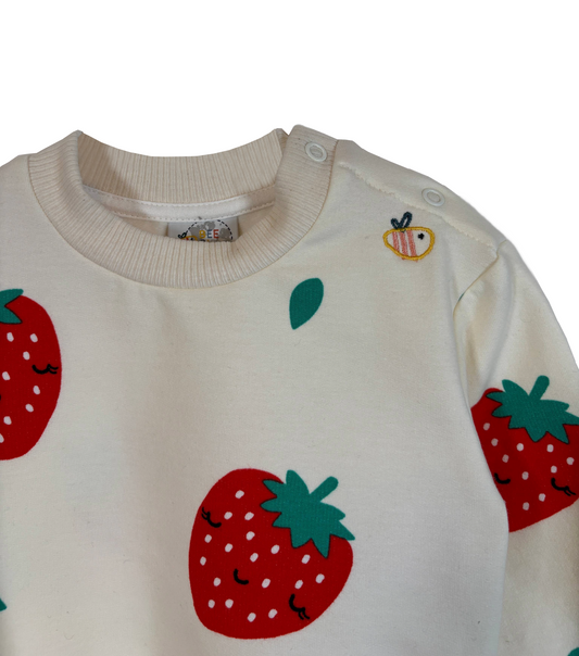 Felpa con bottoni in cotone biologico felpato – Fantasia Fragole