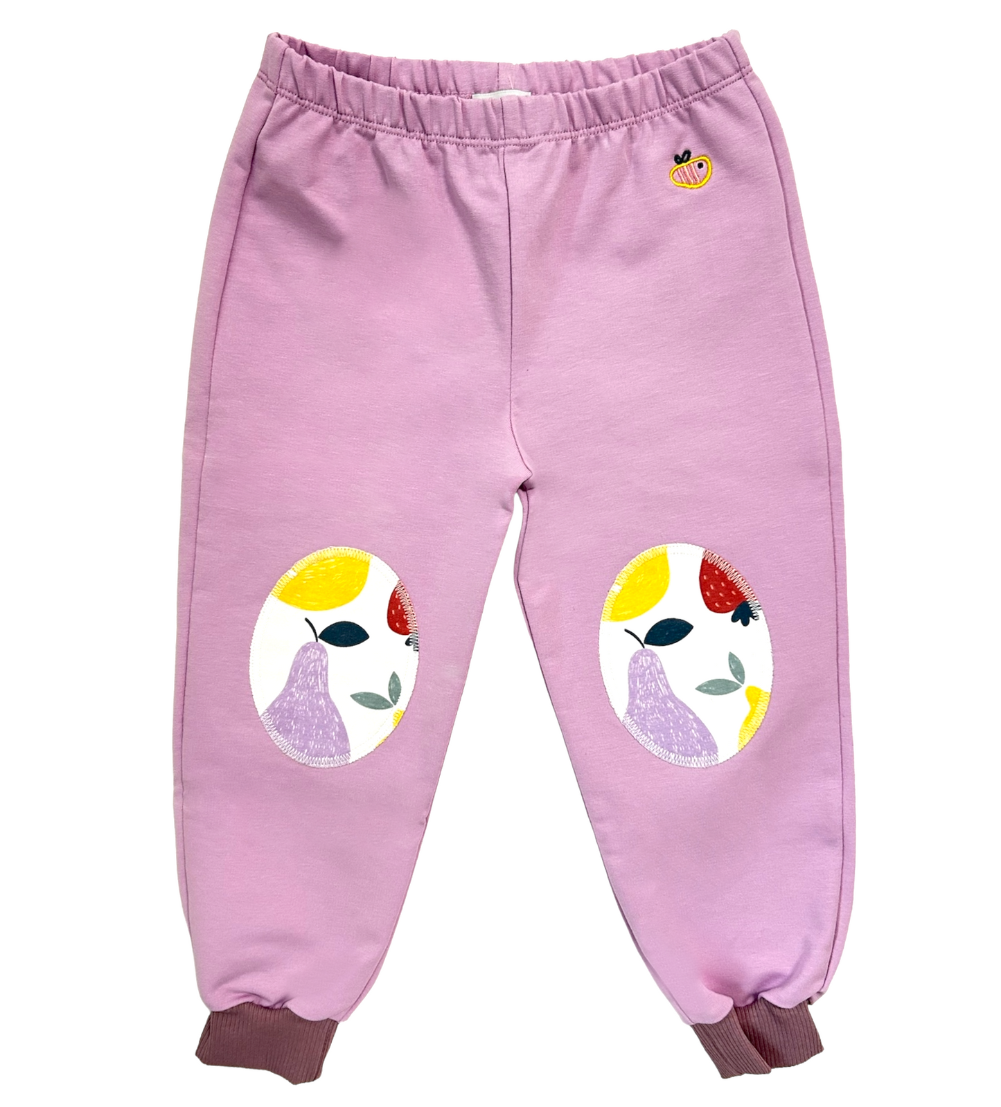 Pantalone lungo leggero in cotone biologico - Lilla con toppe frutta