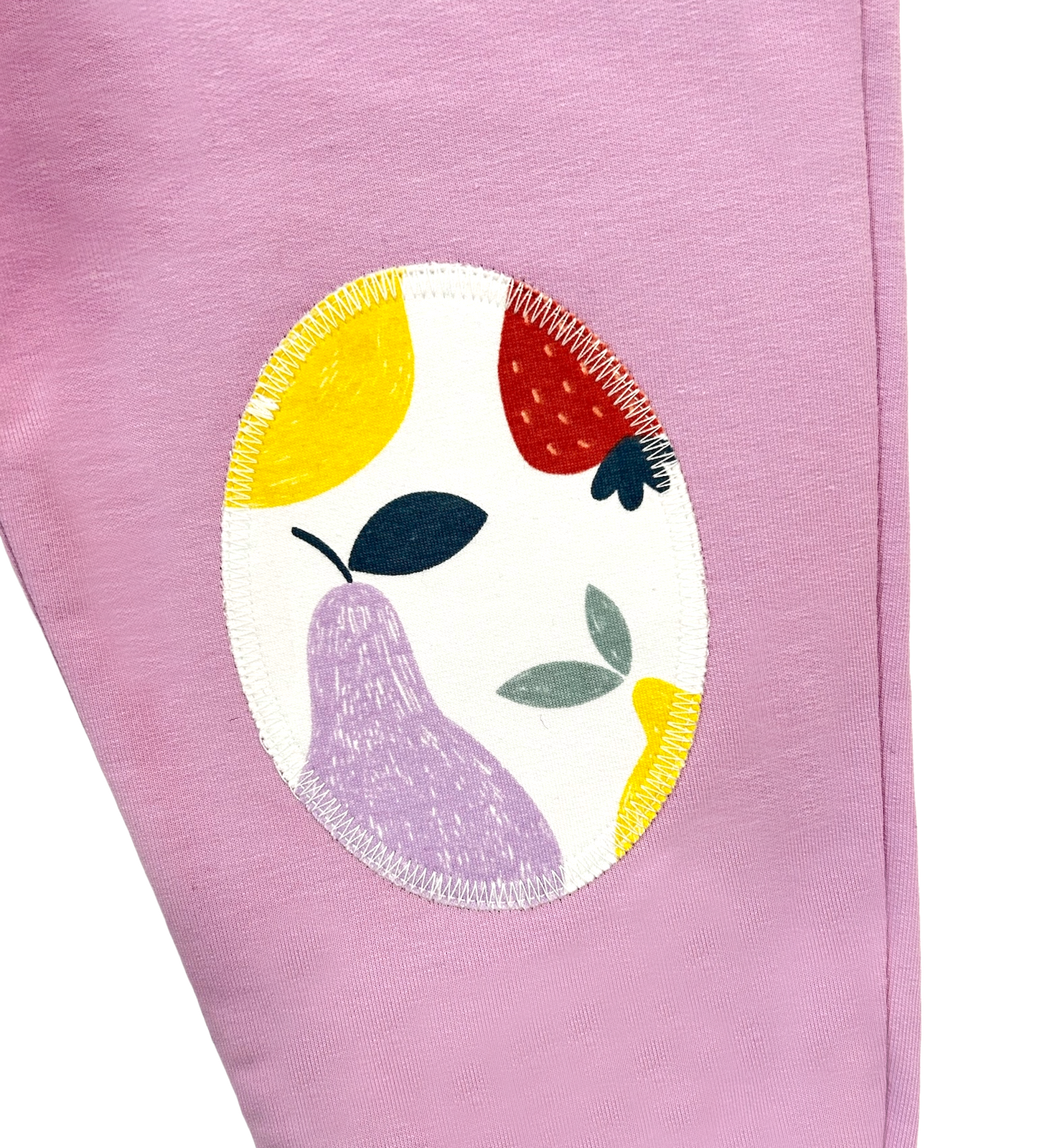 Pantalone lungo leggero in cotone biologico - Lilla con toppe frutta