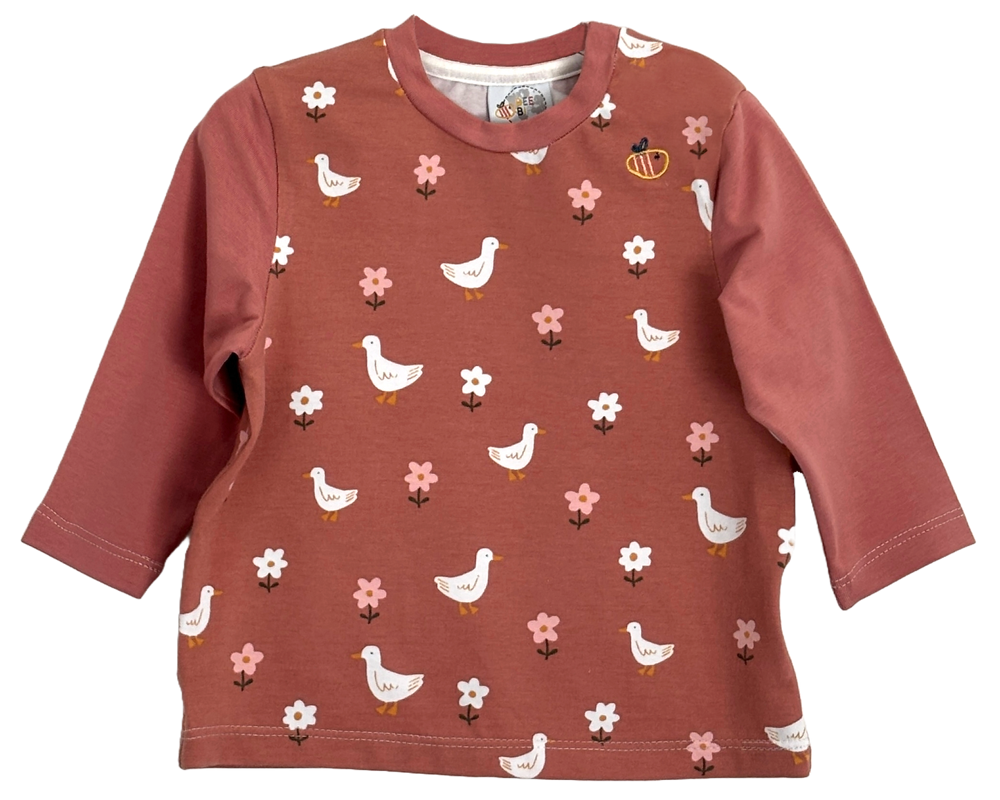 Maglietta a manica lunga in cotone biologico – Malva con fantasia Papere
