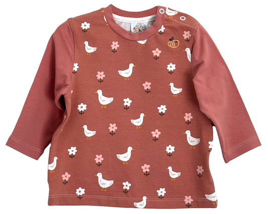 Maglietta con bottoni a manica lunga in cotone biologico – Malva con fantasia Papere