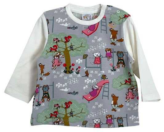 Maglietta con bottoni a manica lunga in cotone biologico – Avorio con fantasia Parco Giochi