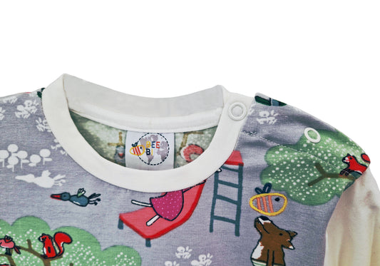 Maglietta con bottoni a manica lunga in cotone biologico – Avorio con fantasia Parco Giochi