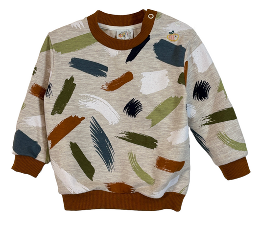 Felpa con bottoni in cotone biologico felpato – Fantasia Pennellate