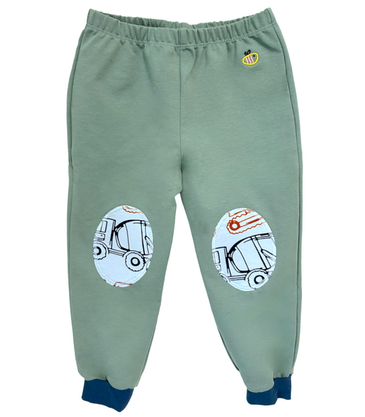 Pantalone lungo leggero in cotone biologico - Verde Salvia con toppe cantiere
